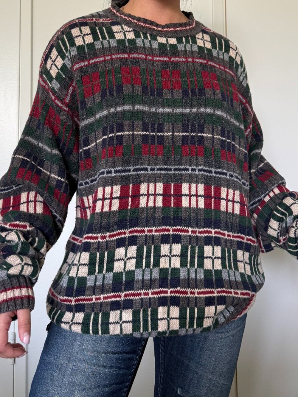 Vintage Basix Mens Patchwork Knit Sweater